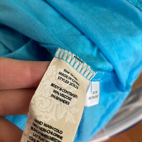 Soft Surroundings Shirt Womens Sz L Blue Jersey Knit Ruffle Trim Button Tunic - Picture 6 of 9